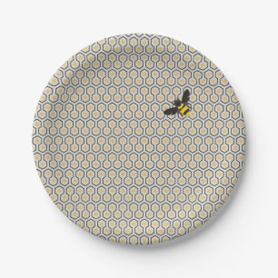 Retro Bee en Honeycomb Grid Pattern Papieren Bordje