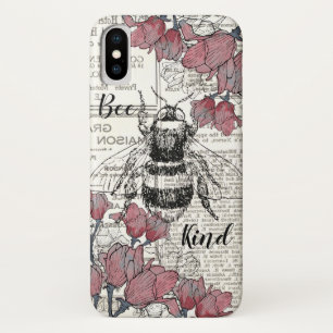 Retro Bee Roze Bloemen Antiek iPhone X Hoesje