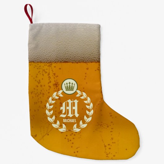 Retro Beer en gepersonaliseerd monogram Kleine Kerstsok (Voorkant)