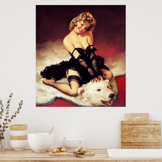 Retro Beer Feit pop-up meisje Poster (Keuken)