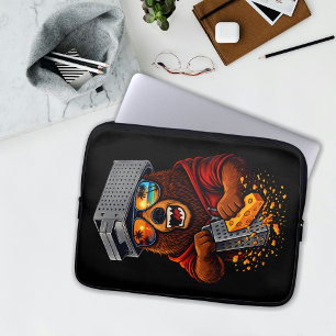 Retro Beer Met Kaasrasp Hoed en Zonnebril Laptop Sleeve