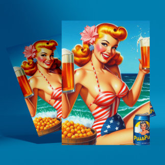 Retro Beer Pin-up Briefkaart