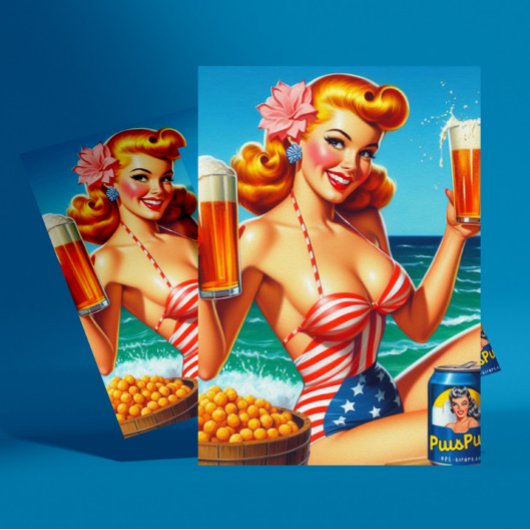 Retro Beer Pin-up Briefkaart