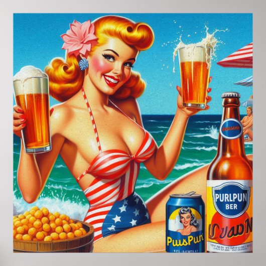 Retro Beer Pin-up Poster (Voorkant)