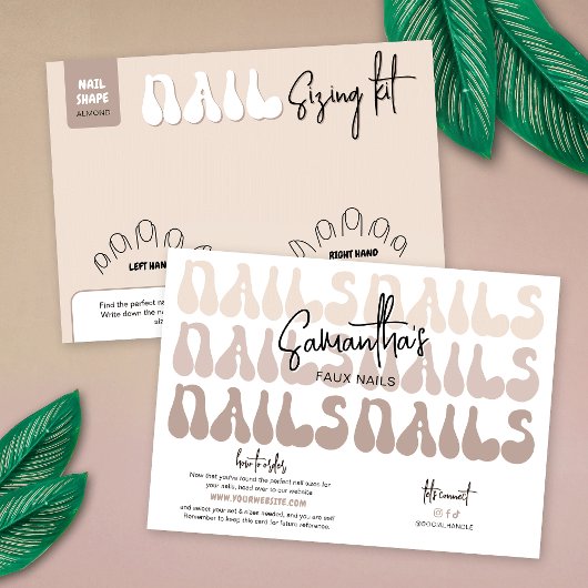 Retro Beige Acrylic Nails Sizing Kit Display Card