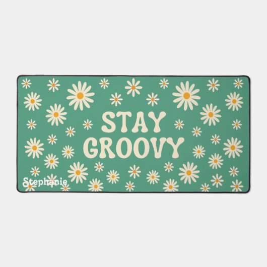 Retro Beige Daisies Stay Groovy Green Script Naam Bureaumat (Voorkant)