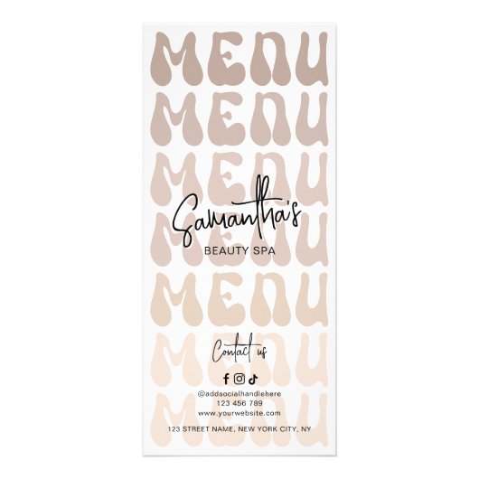 Retro Beige Groovy Make-up Artiest Salon prijslijs Reclamekaart (Achterkant)