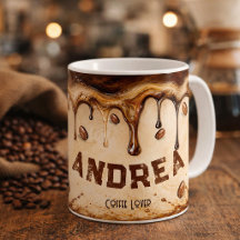Retro Beige Koffiedruppel Kunst Custom Naam Cadeau