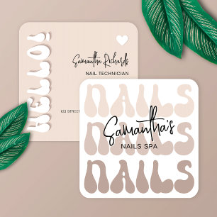 Retro Beige Moderne Nail Artist Salon Manicure Vierkante Visitekaartje