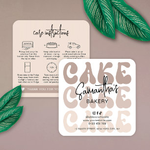 Retro Beige Trendy Bakkerij Cake Care Instructies Vierkante Visitekaartje