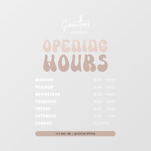 Retro Beige Trendy Beauty Salon Shop Openingstijde Raamsticker (Vel)