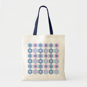 Retro belbloemen (roze en blauw) patroon tote bag
