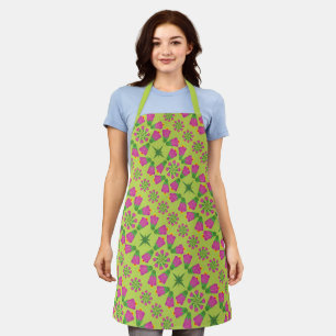 Retro Bell Flower Mandalas Green Medium Schort