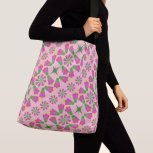 Retro Bell Flower Mandalas Pink Crossbody Bag Tas