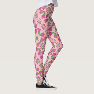 Retro Bell Flower Mandalas Pink Leggings