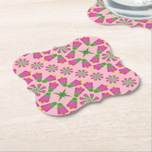 Retro Bell Flower Mandalas Roze Papieren Onderzett Kartonnen Onderzetters