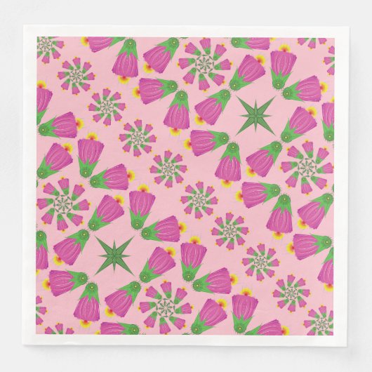 Retro Bell Flower Mandalas roze papieren servetten (Voorkant)