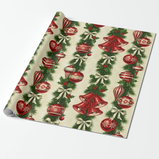 Retro Bellen & Strikken Cadeaupapier (Uitgerold)