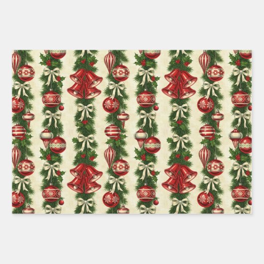 Retro Bells & Baubles Inpakpapier Vel (Voorkant)