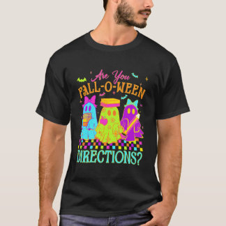 Retro ben jij Fall O Ween Richtingen Leraar Hallo T-shirt
