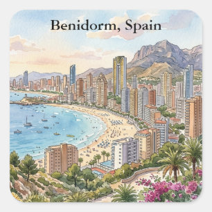 Retro Benidorm Spanje Costa Blanca Vakantie Vierkante Sticker
