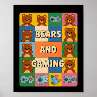 Retro beren en gamen Funny Beer Liefhebber Videosp Poster