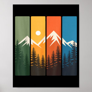 Retro berg bos zonsondergang landschap natuur poster