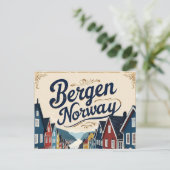 Retro Bergen Harbor View Briefkaart (Staand voorkant)