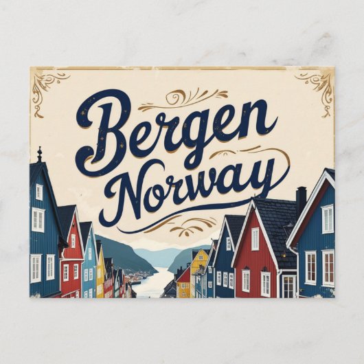 Retro Bergen Harbor View Briefkaart (Voorkant)