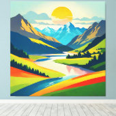 Retro Berglandschap Acryl Muur Kunst Canvas Afdruk (Insitu (Houten vloer))