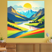 Retro Berglandschap Acryl Muur Kunst Canvas Afdruk (Insitu (Woonkamer))