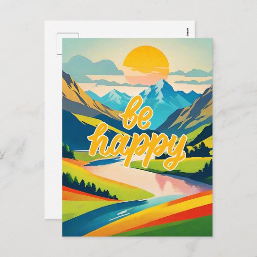 Retro berglandschap feestdagenkaart (Voorkant / Achterkant)