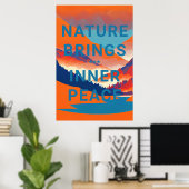 Retro Berglandschap met meer Poster (Thuiskantoor)