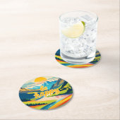 Retro berglandschap ronde kartonnen onderzetter (Insitu)