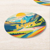 Retro berglandschap ronde kartonnen onderzetter (Gebogen)