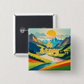 Retro berglandschap vierkante button 5,1 cm (Voorkant /achterkant)