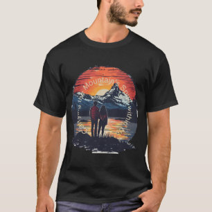 Retro bergzonsondergang Wandelend Koppel Grafisch T-shirt