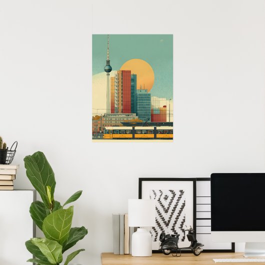 Retro Berlino Skyline Reisposter | Bauhaus Poster (Thuiskantoor)