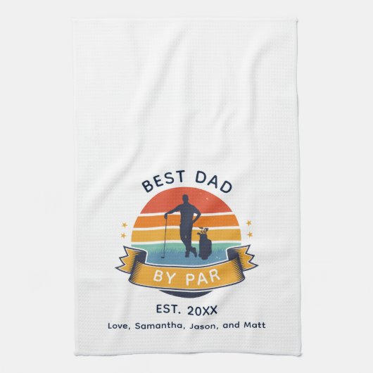 Retro Best Dad van Par Golfing Lover Custom Theedoek (Verticaal)