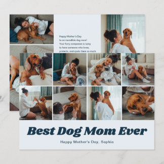 Retro Best Dog Mom 12 Photo Collage Blue Feestdagenkaart