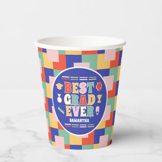 Retro Beste Afstudeerder ooit Blue Graduation Part Papieren Bekers (Voorkant)