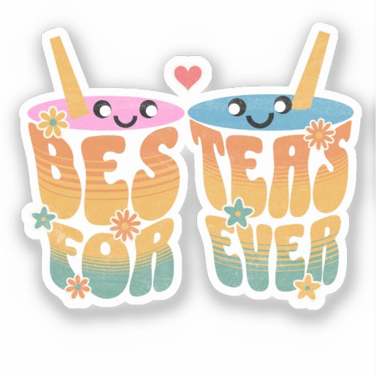 Retro Besteas Forever Bestie Tea Pun Schattigee Vr Sticker (Voorkant)