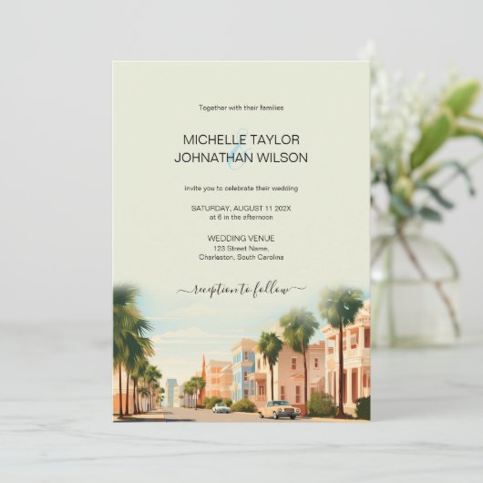 Retro Bestemming Bruiloft Charleston Kaart (Staand voorkant)
