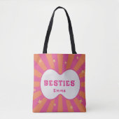Retro Besties Personalized Pink & Orange Tote Bag (Voorkant)