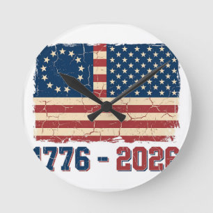 Retro Betsy Ross & 50-sterren vlag 2026 Semiquince Ronde Klok