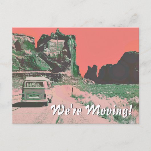 Retro bewegende aankondiging woestijnlandschap Pop Briefkaart (Voorkant)