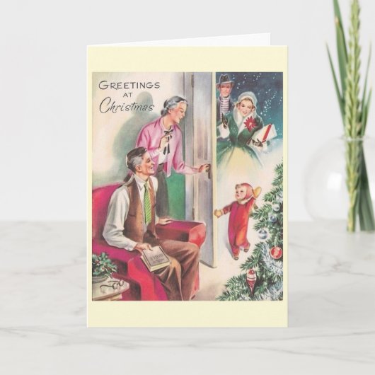 Retro Bezoek aan Grootouders' Huis Kerst Kaart (Voorkant)