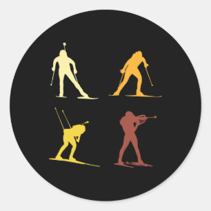 Retro Biathlon Wintersport Cross Country Skiën SH Ronde Sticker