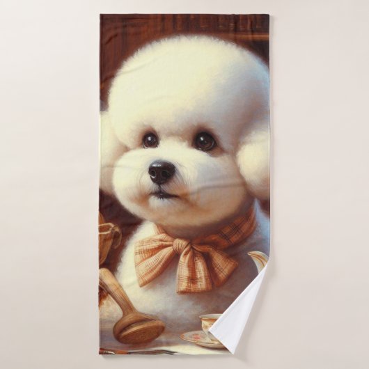 Retro Bichon Frisé Schilderij Badhanddoek (Badhanddoek)