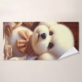 Retro Bichon Frisé Schilderij Badhanddoek (Badhanddoek)